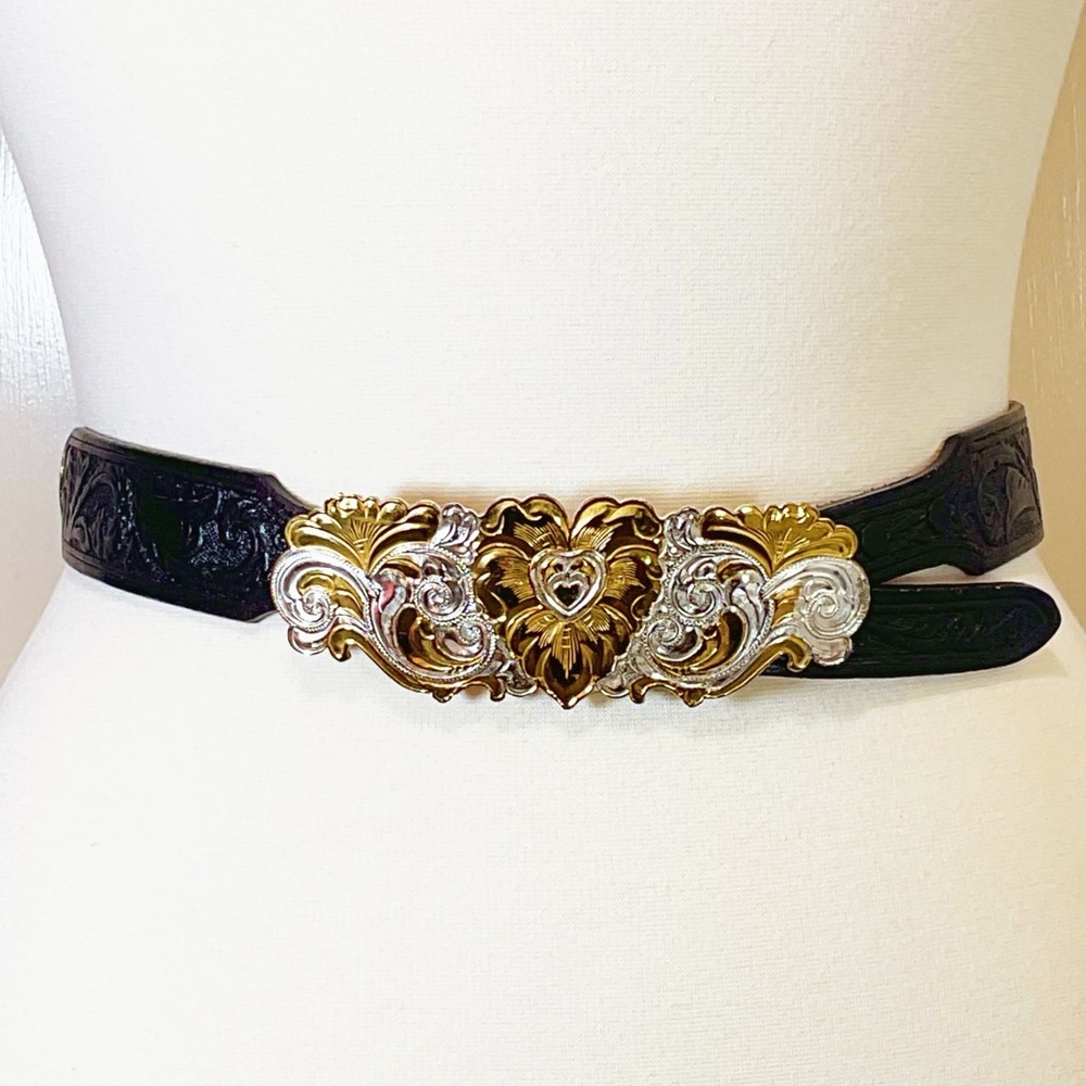 Vintage Crumrine Jewler Buckle with Silver Creek Collections Tooled Leather Belt